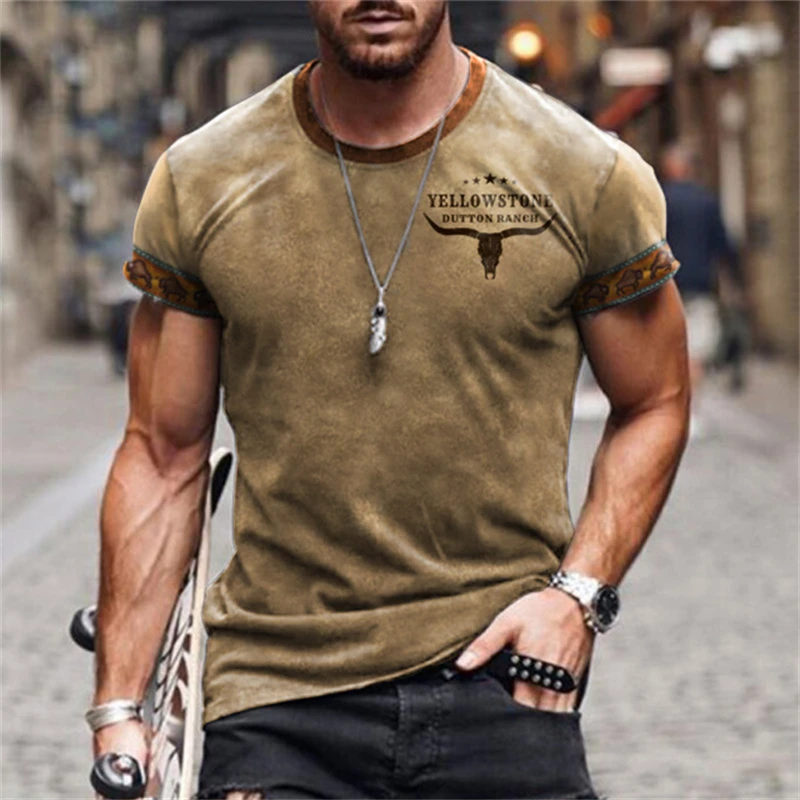 2024 New Men's Vintage T-shirt Personalized Sheep Head Print Breathable Quick Drying High Quality Casual Shirt - Leeved Street