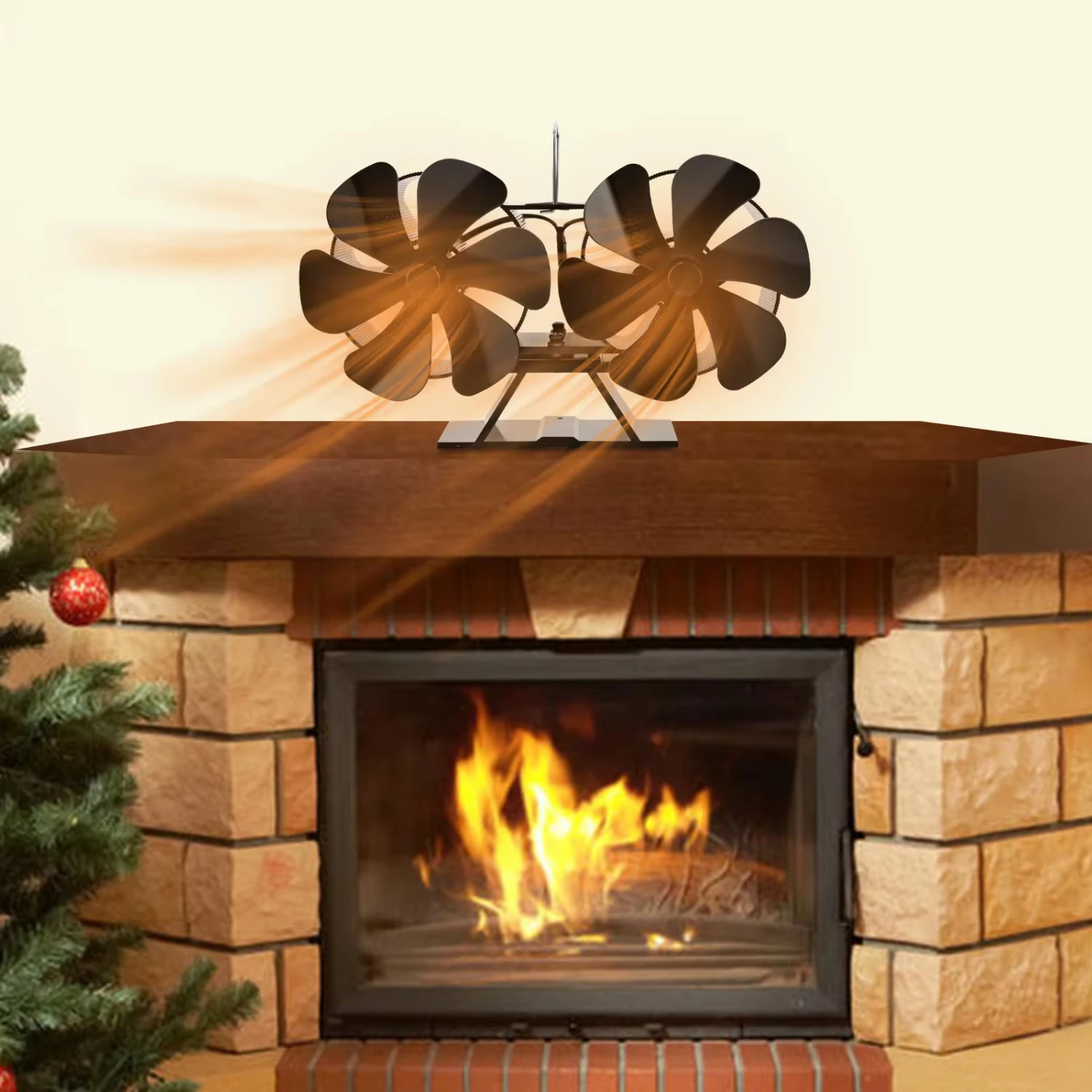 Wood Stove Fan Heat Powered Non- 12 Blade Fireplace Fan  Wood Burning Stove Dual Motors