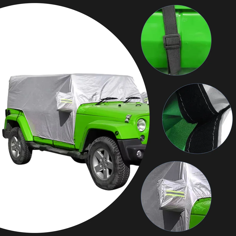 

Car Rain Sunshade Cover Windproof Dustproof Scratch Resistant UV Protection Auto Cover for Jeep Wrangler JK JL 4 Doors 2007-2021