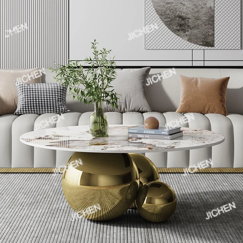 JC Designer Gold Black Center Base Table Living Room Furniture Stainless Steel Home Impact Space Marble Modern Coffee Table Roun