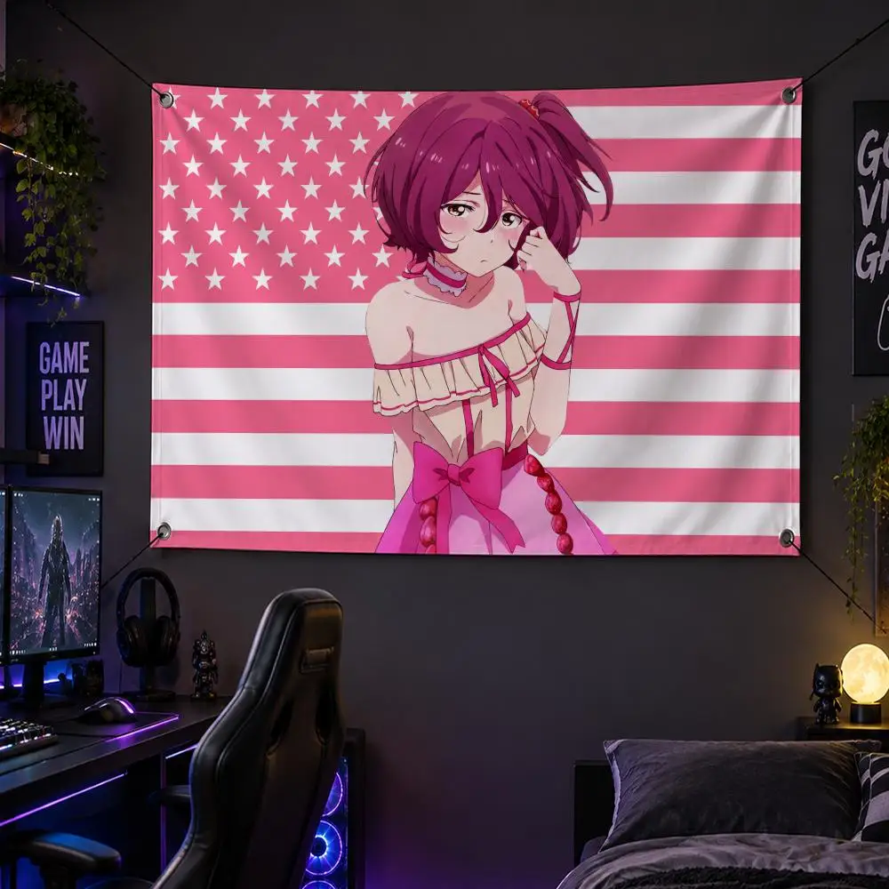 Anime Makeine School Romance Comedy C-Chika Komari Flags Banner Decor for Bedroom,Garden,Party,Club,Gaming Room,Garage Fan Gift