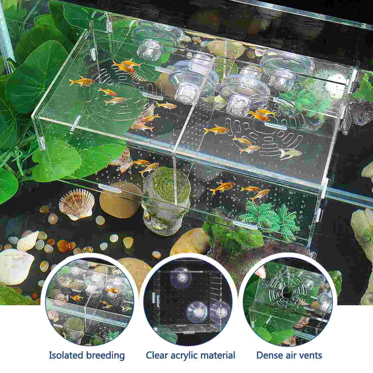 POPETPOP Transparent Acrylic Fish Breeding Tank Isolation Box Aquarium Incubator Hatching Box fish tank breeding box