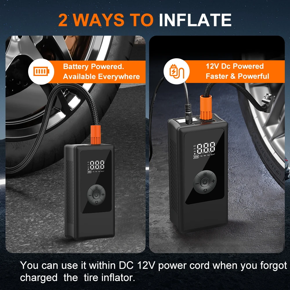 Car Inflation Pump Wireless Portable Electric Tire Inflator Air Pump Handheld Charging For Car Bicycle Motorcycle Air Compressor