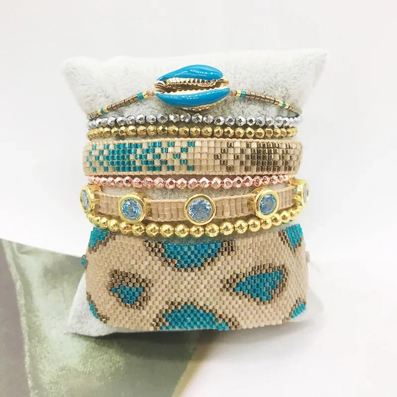 Beaded bracelet Leopard print Gradient Originality Hand knitting Bohemia Adjustable Female Tide Simple Rice bead bracelet set