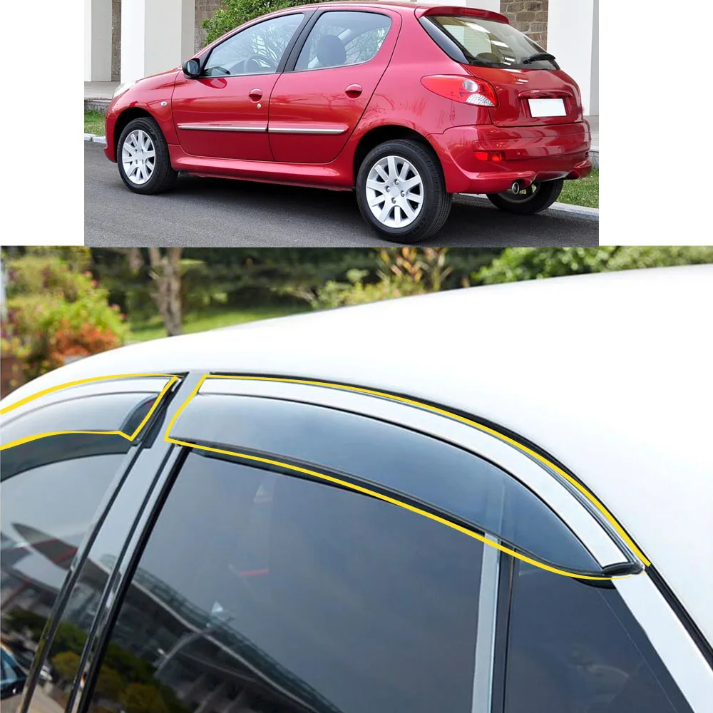 Car Body Styling Sticker Plastic Window Glass Wind Visor Rain/Sun Guard Vent For Peugeot 207 Hatchback 2009 2010 2011 2012 2013