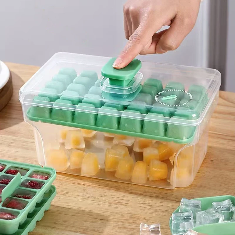 Molde para Cubitos de Hielo para Congelador con Tapa y Contenedor, Bandeja para Hacer 68 Cubitos de Hielo, Fácil de Presionar para Liberar el Hielo