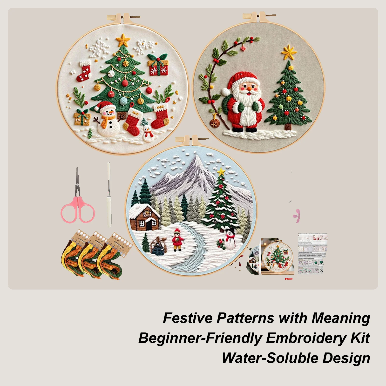 

Christmas Embroidery Kits For Beginners 3 Pieces Winter Holiday Handcraft Set Christmas Cross Stitching Kits For Women Adults
