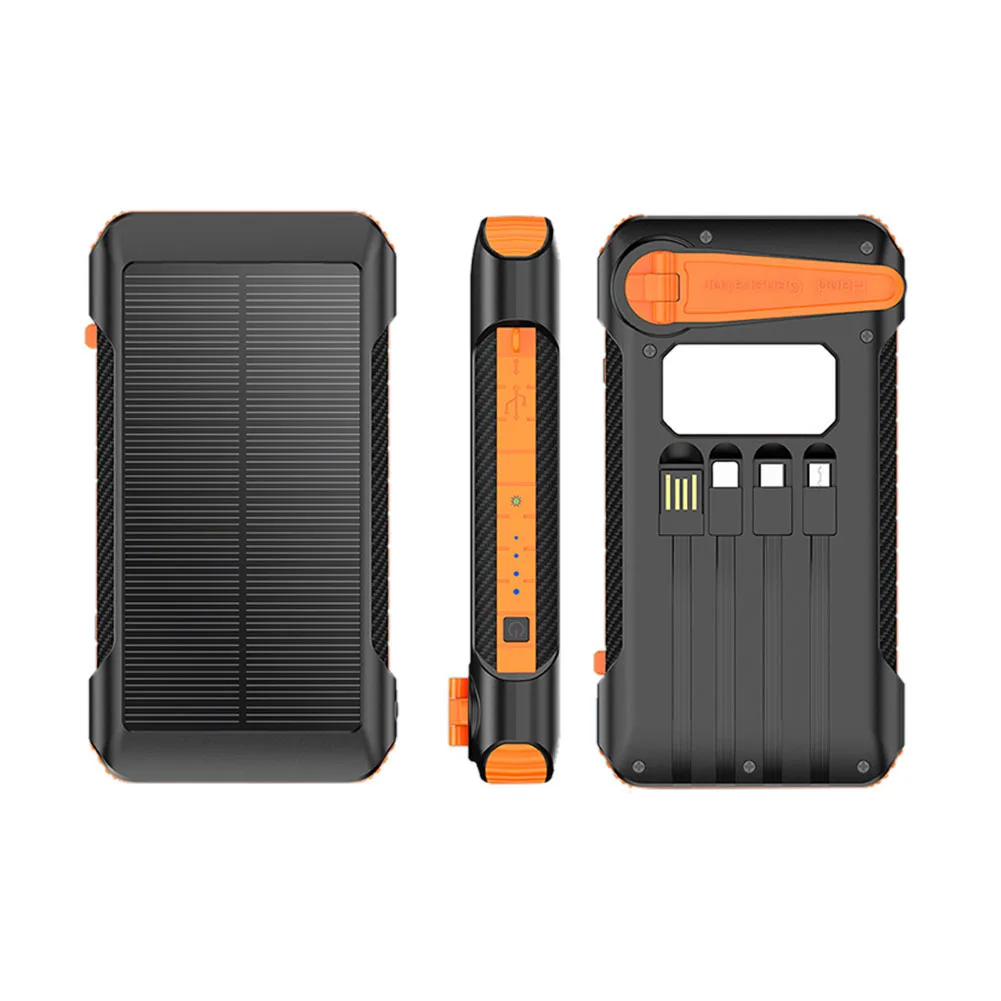 Waterproof Solar Power Bank with Built-in Cable 20000mAh Portable External Battery Charger for Xiaomi  iPhone15 14 13 powerbank