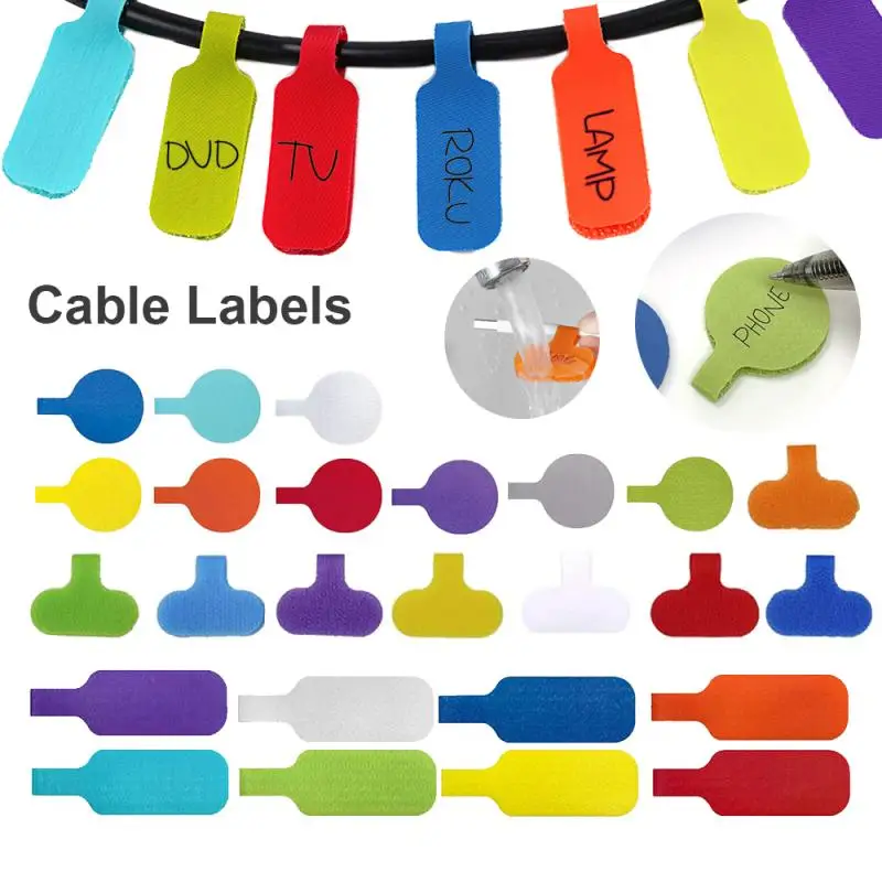 Cable Labels Tags 24-8Pcs Multi-Color Waterproof Cord Labels Tags For Wire Labels Self Adhesive Tear Resistant Cable Management
