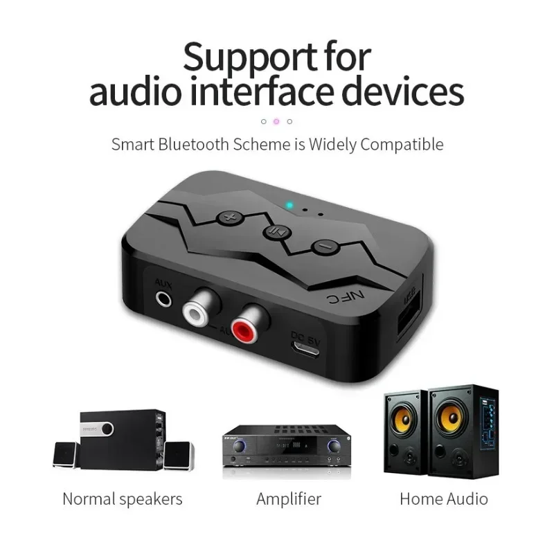 NFC Bluetooth 5.0 Audio Adapter 2 IN 1 Wireless Transmitter Receiver 3.5MM AUX RCA USB TF U-Disk With MIC For Car TV PC image 6