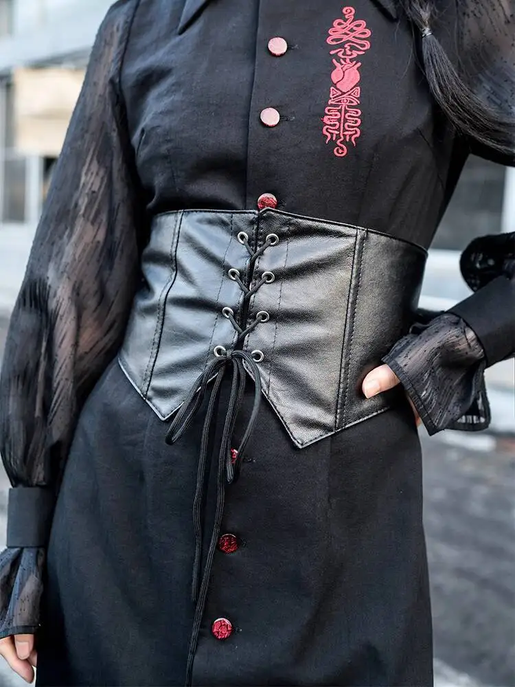 

New Chinese Style PU Versatile Frenulum Waistband Waist-cinching Guofeng Belt Accessories Waist Cincher Black