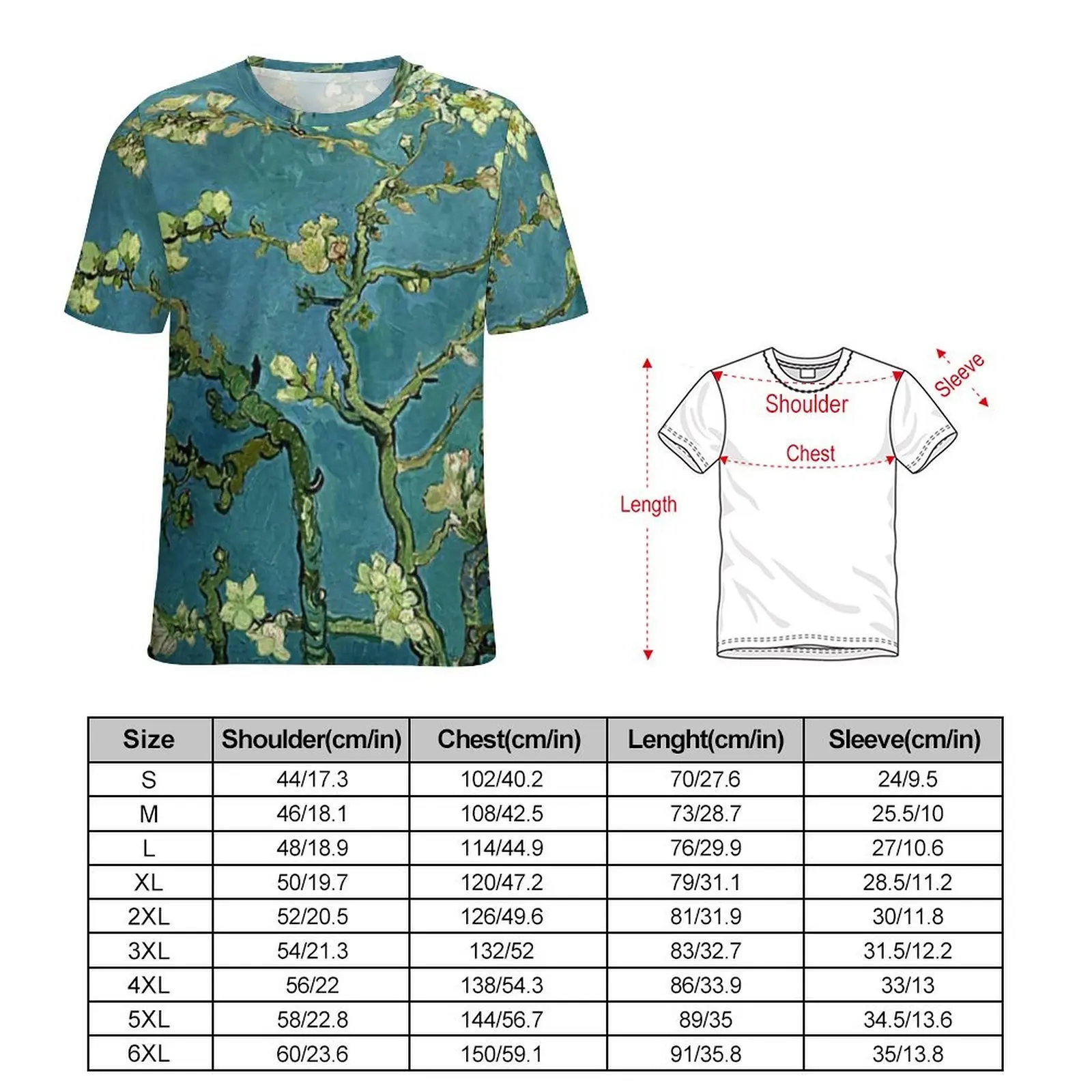 Floral Print Art T Shirt Van Gogh Almond Blossoms Harajuku T-Shirts Men Streetwear Tshirt Summer Short Sleeve Tops Plus Size