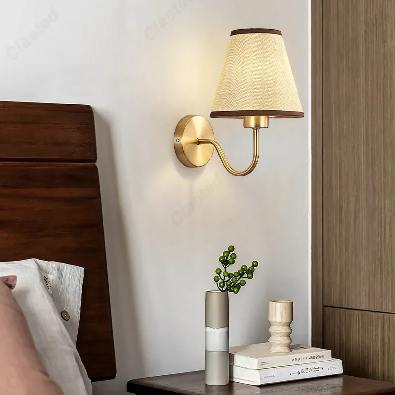 

Creative LED Retro E27 Fabric Lampshade Wall Lamp Hotel Bedroom Bedside Lamp Living Room Corridor Decoration Lighting Fixture