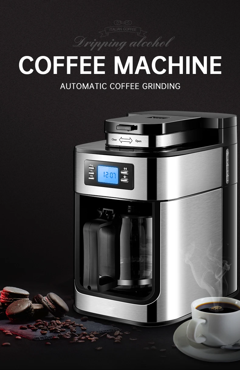 Fully Automatic Stainless Steel Electric Grinding Coffee Maker Programmable Freshly Ground Coffee Machine for Home Office Use