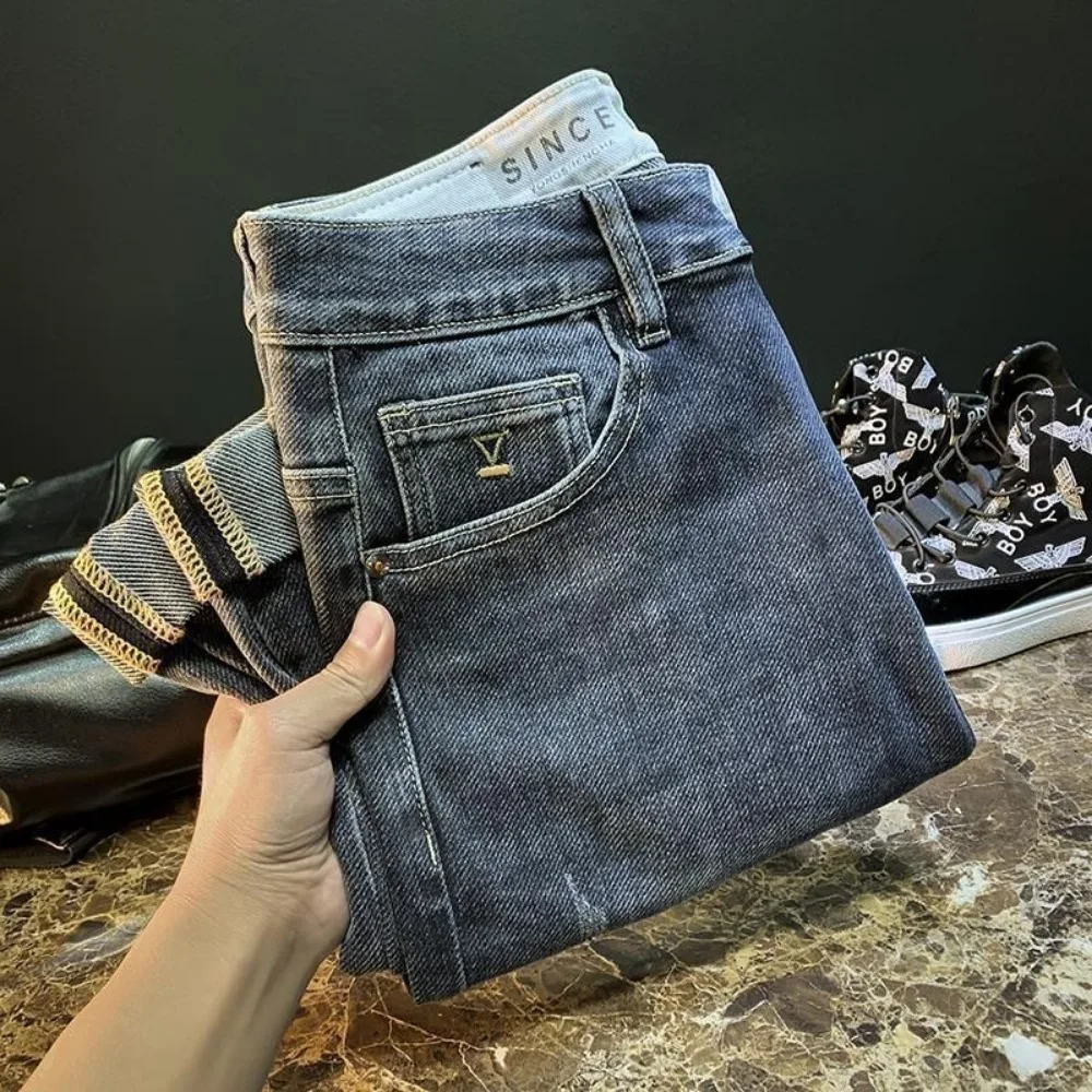 New Spring Autumn Luxury Designer Jeans for Men High-end Washed Cowboy Embroidered Denim Pants Korean Slim Casual Men Trousers
