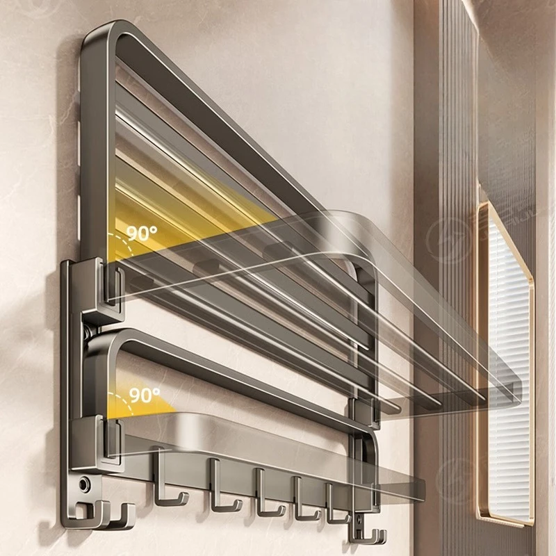 Bathroom Towel Rack, Adhesive Wall Mount, Rustproof Stainless Steel, Large Capacity Baskets for Shower & Toilet Storage