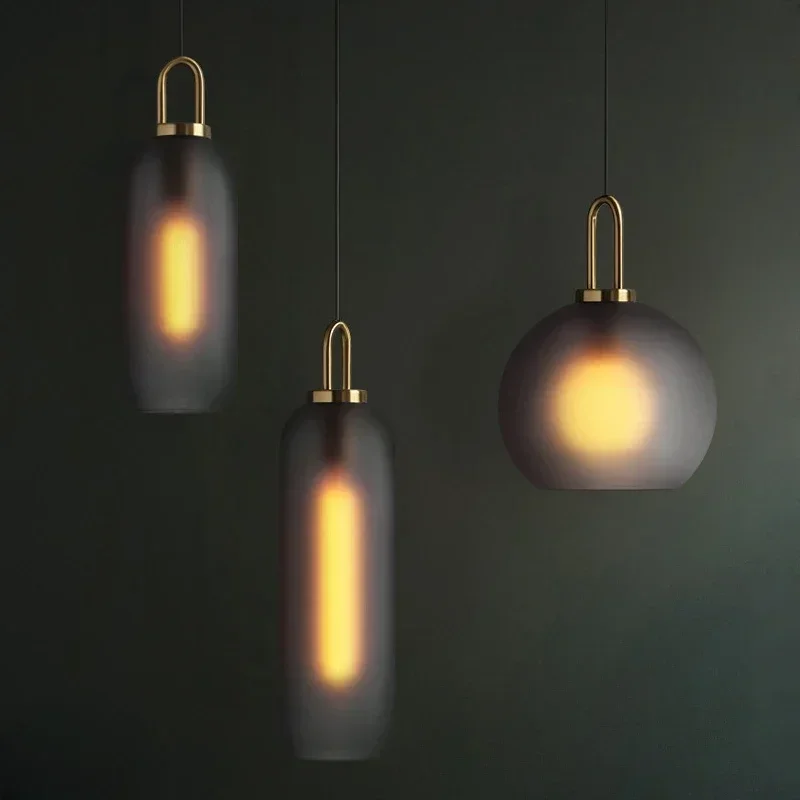 

Smoke Grey Sphere glass hanging lamp Transparent Cylindrical Edison pendant lighting Simple lines droplight