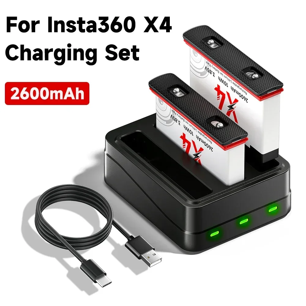 2600mAh For Insta360 X4 Camera Battery+3 Card Slot  Charger For Insta 360 X 4 360x4 Insta360 ONEX4 Action Camera Accessories