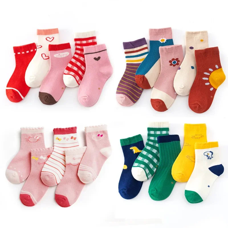 5 Pairs/Lot Baby Socks Soft Cotton Boys Girls Socks Cartoon Print Four Seasons Children's Socks Kids Babies Accessories