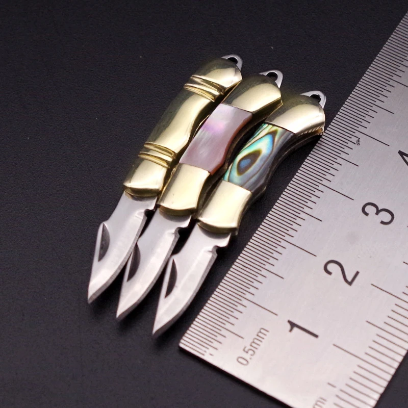 27MM Natural Shell Folding Knife Pocket Keychain Portable Brass White Copper MINI Knife Outdoor Camping Tools Hunting EDC Knife