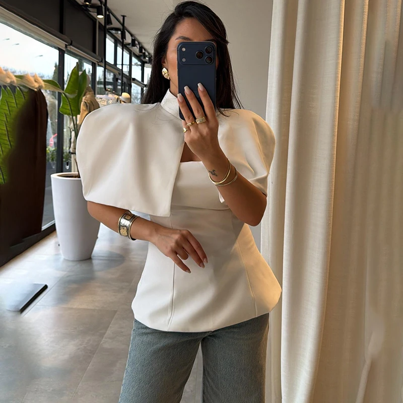 Typhaland Fashion Commuting Shawl T shirt Women's Slim Close-Waist Fashion Solid Short Sleeve Top 2026 Summer New Ins Hot Female