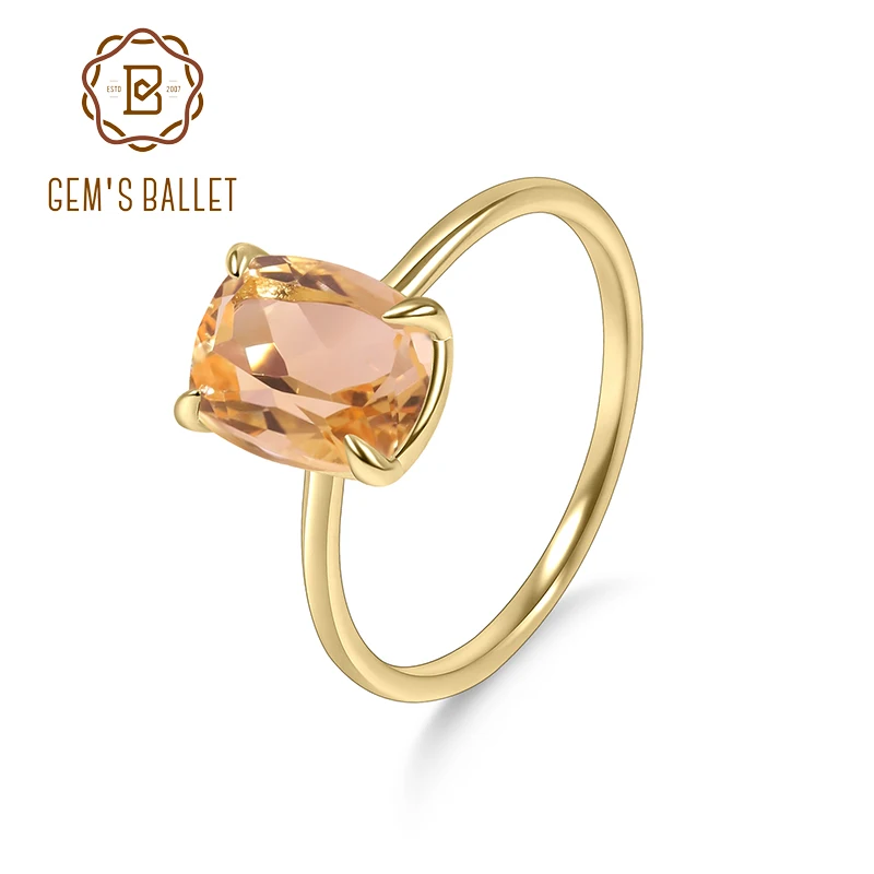 

GEM'S BALLET 18K Gold Plated Silver Ring Cushion Cut 7x9MM 2.5Ct Citrine Birthstone Solitaire Eagle Prongs Engagement Rings