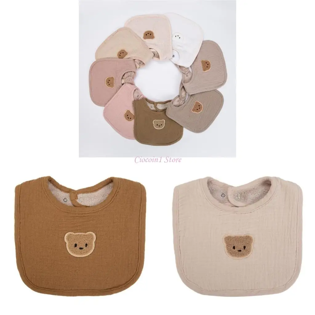 

Y1UB Baby Drooling Bib Comfortable Cotton Saliva Towel Breathable Bib with Cartoon Bear Embroidery for Feeding and Nursing