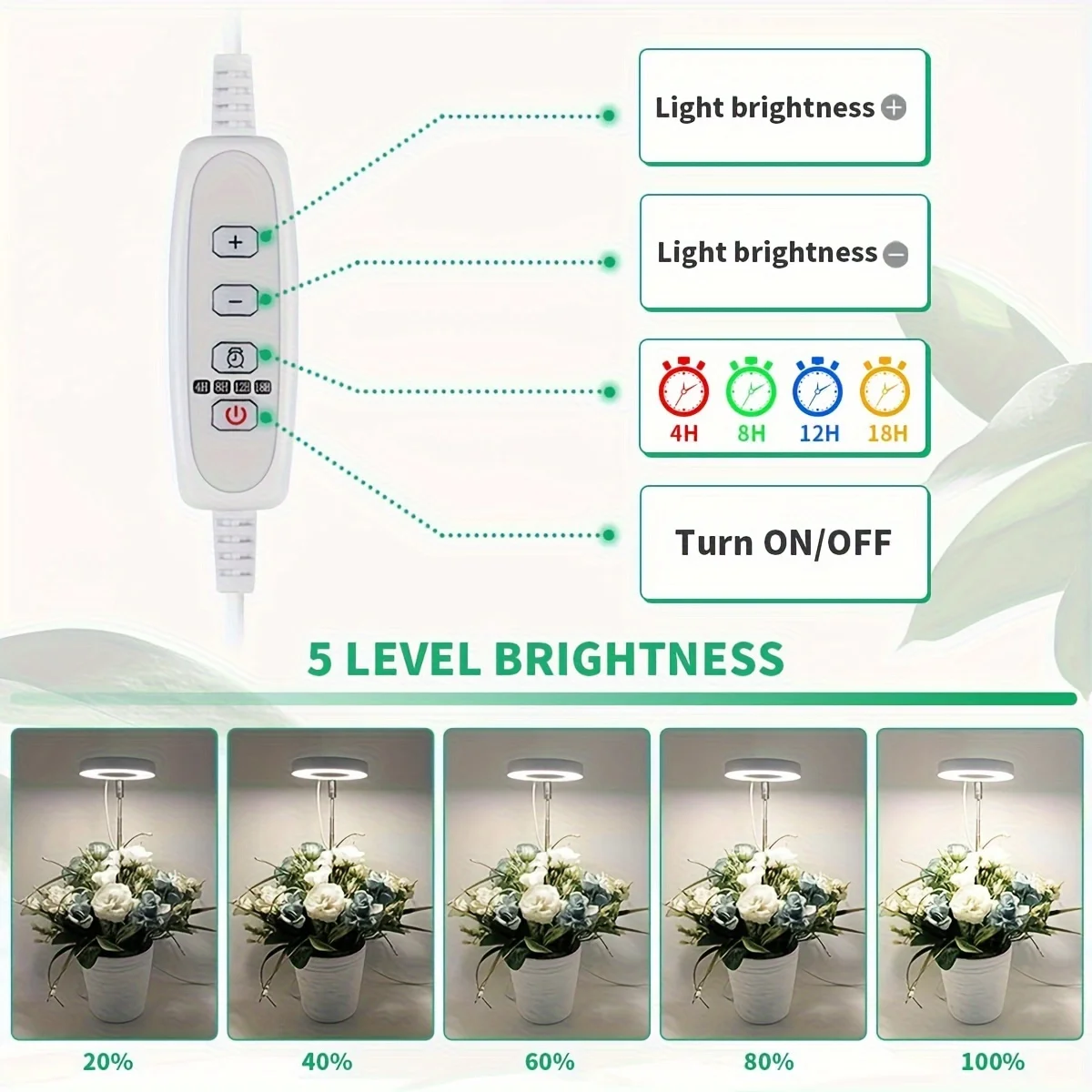1/2/4pcs Circular plant light with full-spectrum LED 4/8/12/18H timer 5 brightness and 4 heights adjustable