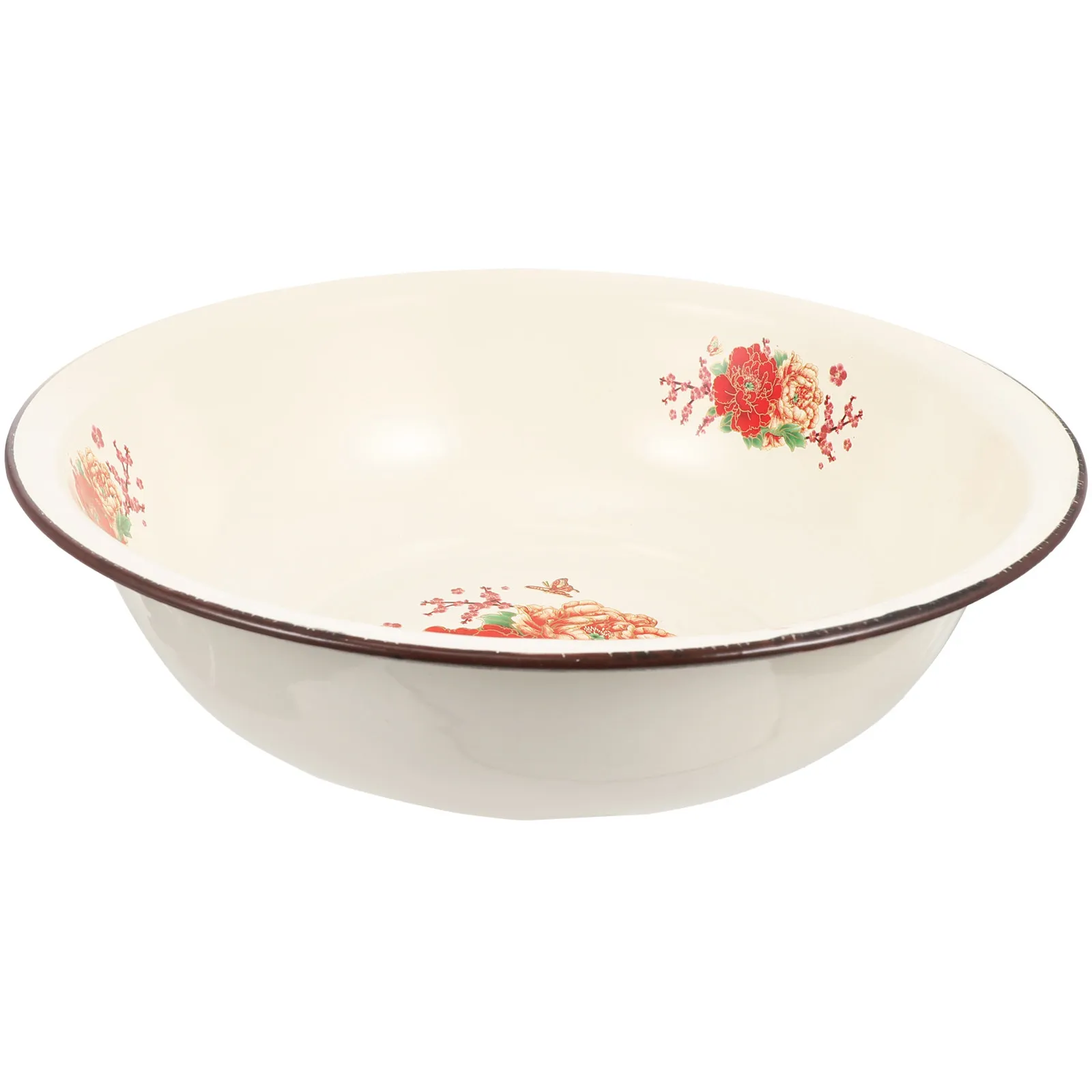 1Pcs Retro Enameled Basin Thickened Large Capacity Mixing Bowl Multifunctional Washing Bowl Vintage Kitchen Enamelware