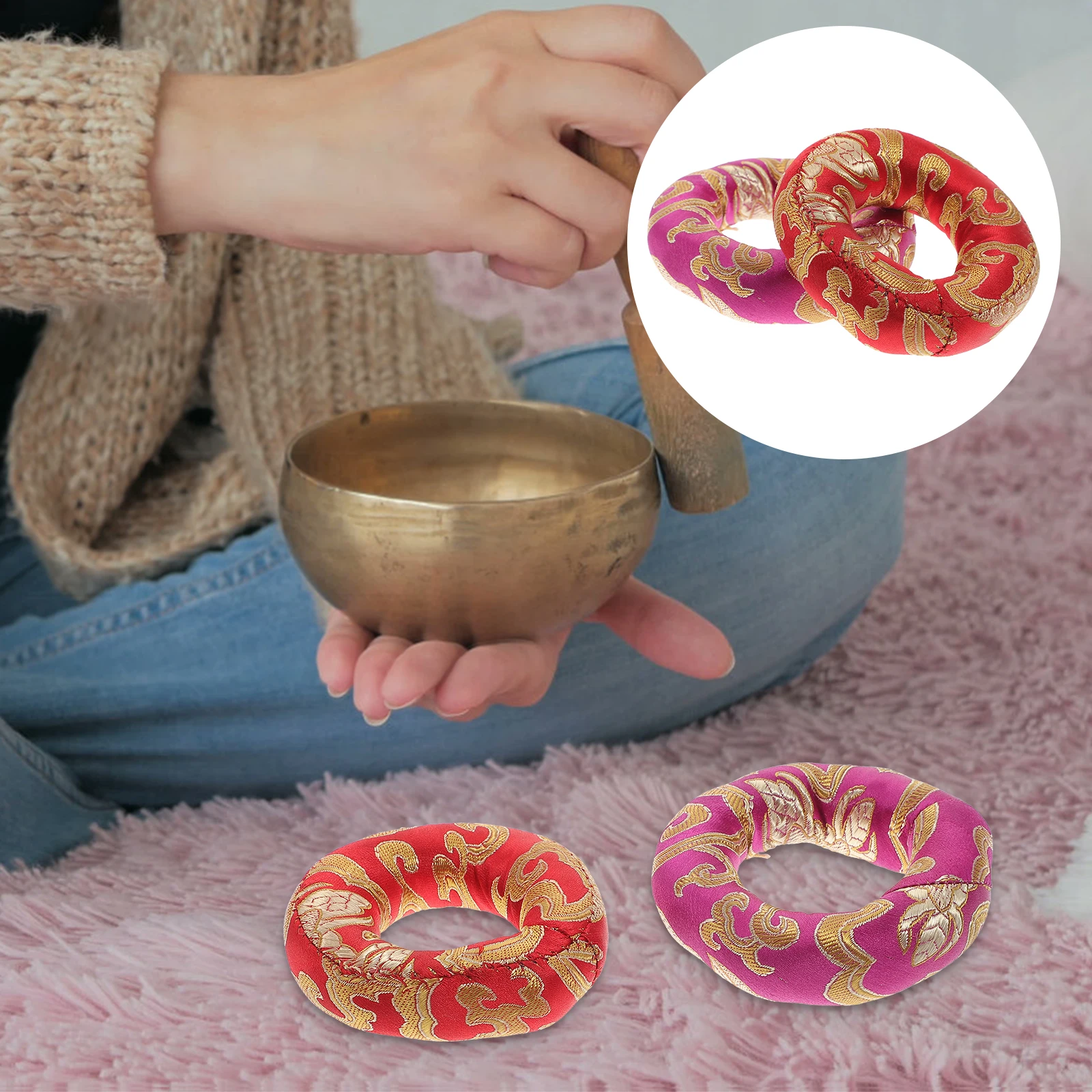 

2 Pcs Cotton Meditation Mat Tibetan Buddha Sound Bowl Cushion Singing Bowl Mats Durable Premium Buddhism Gift Meaningful