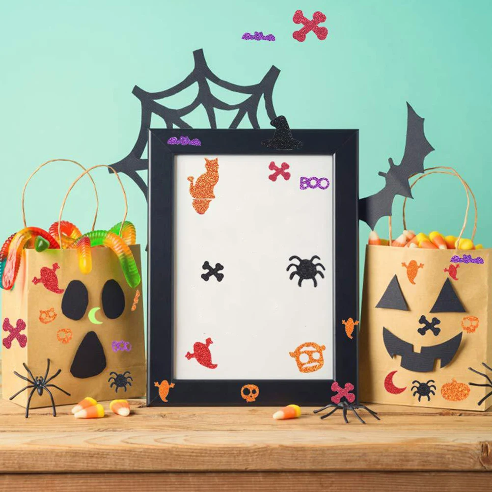 

500 шт. самоклеящиеся наклейки из пенопласта для Хэллоуина, блестящие декоративные наклейки для Хэллоуина, вечерние поделки, красивые наклейки