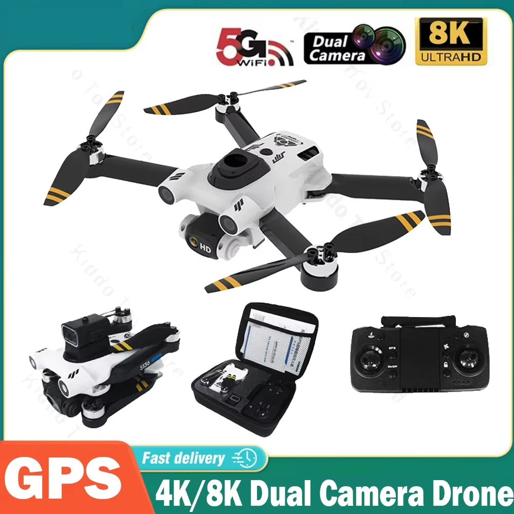 

Радиоуправляемый дрон S136 Pro с двумя HD-камерами 8K/4K, профессиональный, 5G, для аэрофотосъемки, с GPS и функцией обхода препятствий, бесщеточный квадрокоптер-вертолет