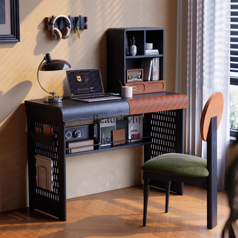 

Solid wood bedroom household hole board study writing table study room black desk