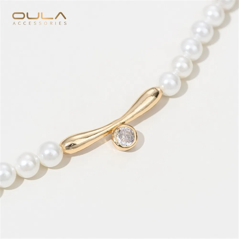 

14K Copper-clad Real Gold Single-line Arc-shaped Tube Pendant Set with Round Zircon Diy Handcrafted Bracelet Necklace Accessory