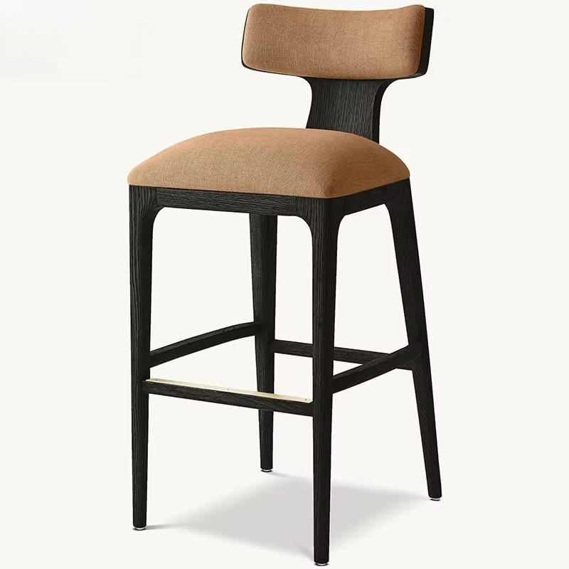Modern French Antique Solid Wood Bar Chair Cafe Dining & Leisure Chair with Metal Frame for Hotel & Living Room Use