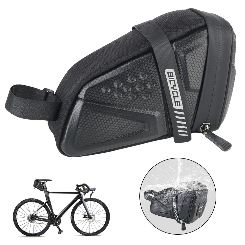 Large Capacity Bike Saddle bag Cycling Seat Tail Rear Pouch Waterproof Material Bicycle Tail Bag Hard Shell Reflective Strap