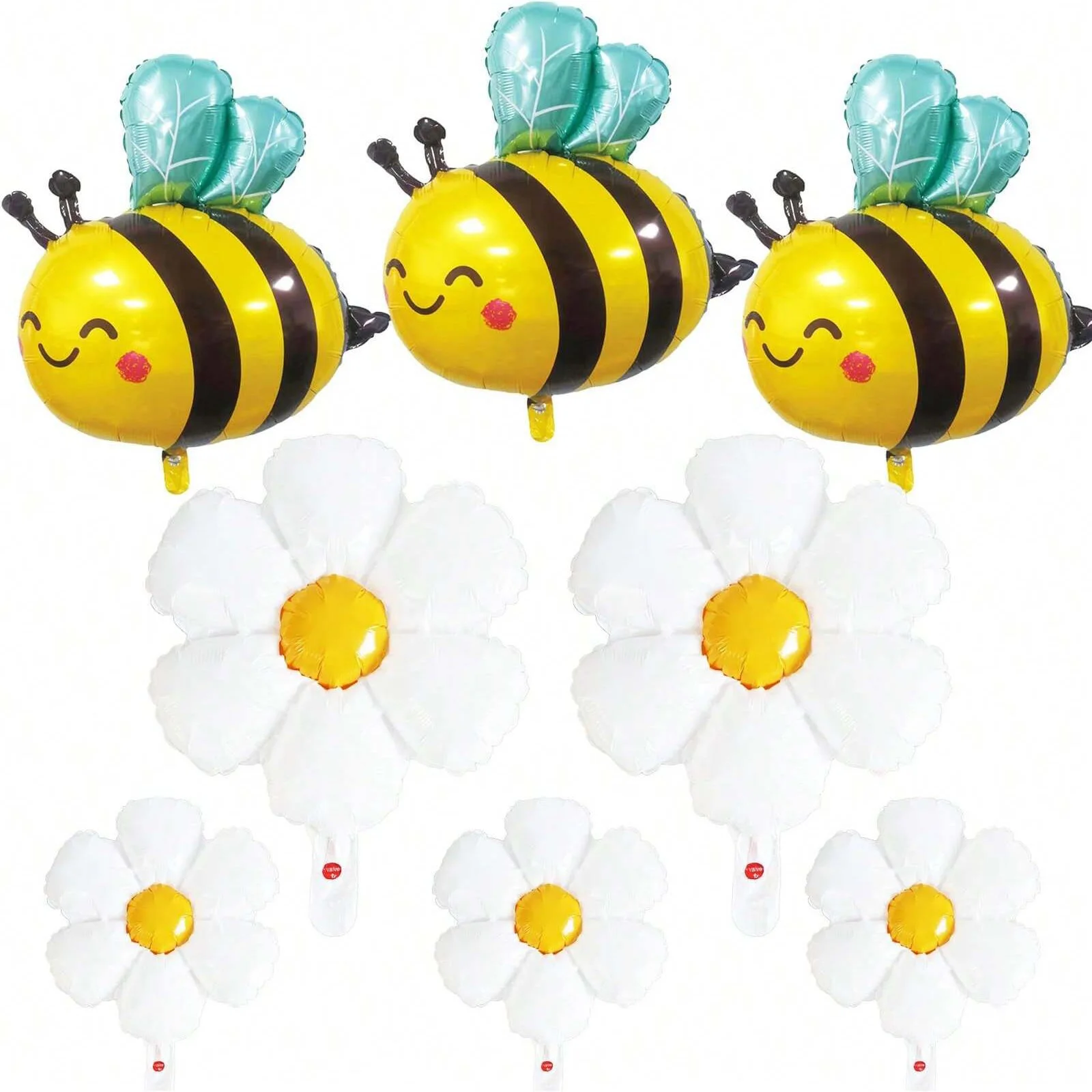 8 globos de película de aluminio con flor de abeja sonriente y Margarita, globos de decoración para fiesta temática de abeja, celebración de boda, fiesta de cumpleaños