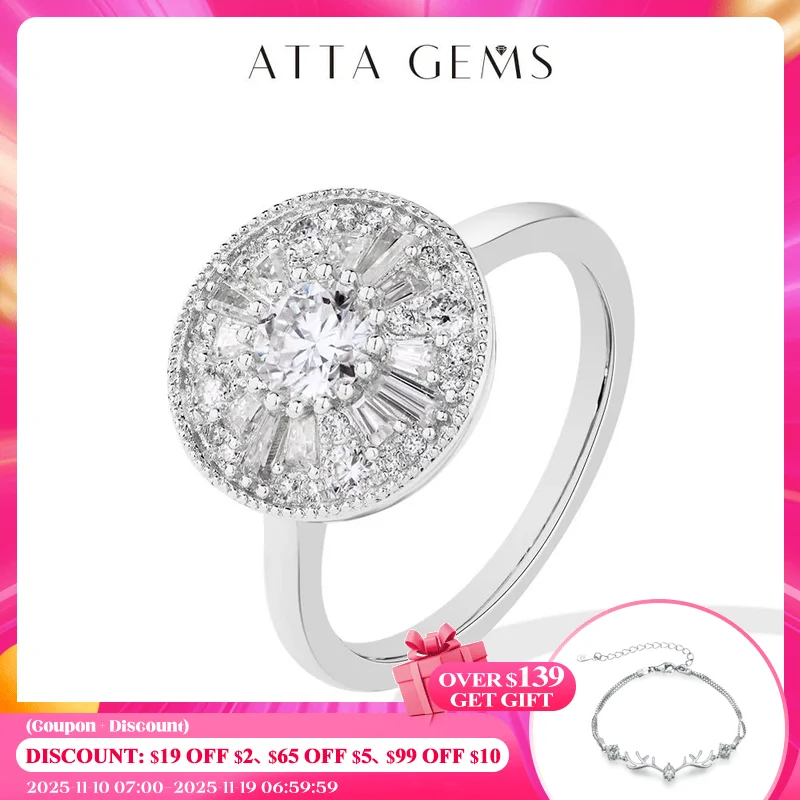 

ATTAGEMS Круглая огранка 0,5 карата Полный муассанит Кольцо DVVS1 Настоящее серебро 925 пробы для женщин Обручальное ювелирное изделие Доставка из США