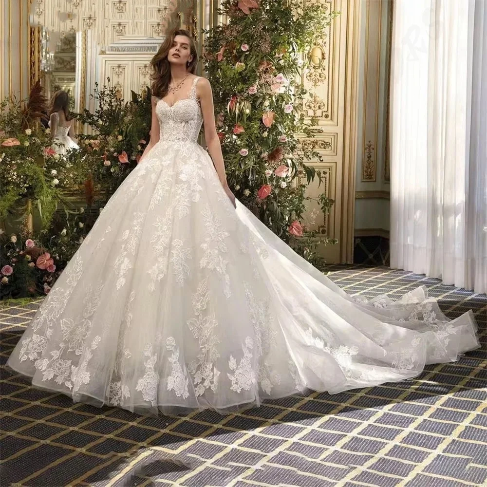 

Одно жизнь Индивидуальные романтические бретельки Кружевные свадебные платья Свадебное платье без рукавов длиной до пола Свадебное платье Vestidos