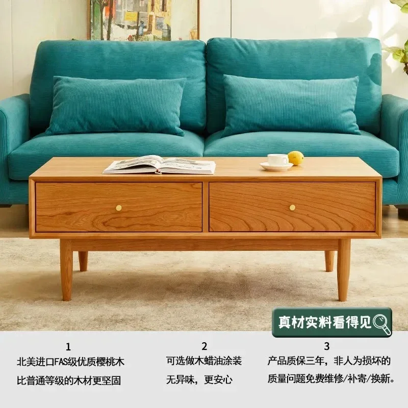 Coffee table all solid wood small apartment cherry wood living room tea table coffee table TV cabinet combination