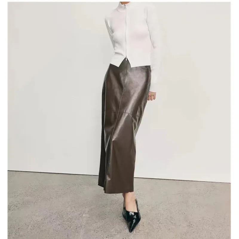 Women\'s Leather Skirt,  Lady Plant Tanned Sheepskin Skirt, Autumn Winter, High Street, Show Thin Hip Skirt