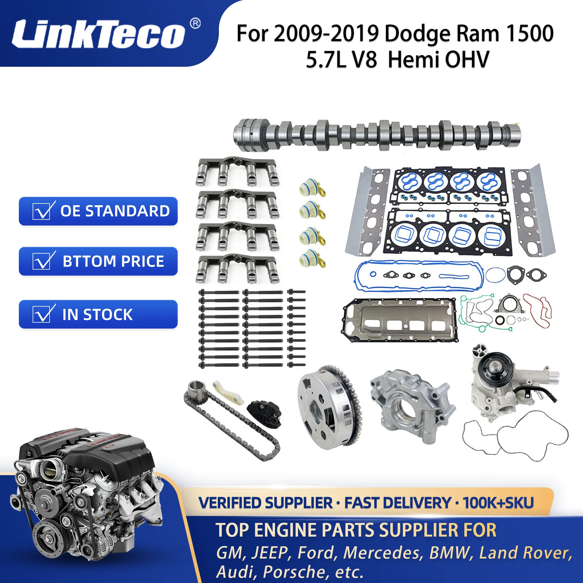NON-MDS Lifters KIT Camshaft Kit for Timing Chain Dodge Ram 1500 5.7L Hemi 09-19  5038785AB 5038786AB 53021727AC 53021729AC,