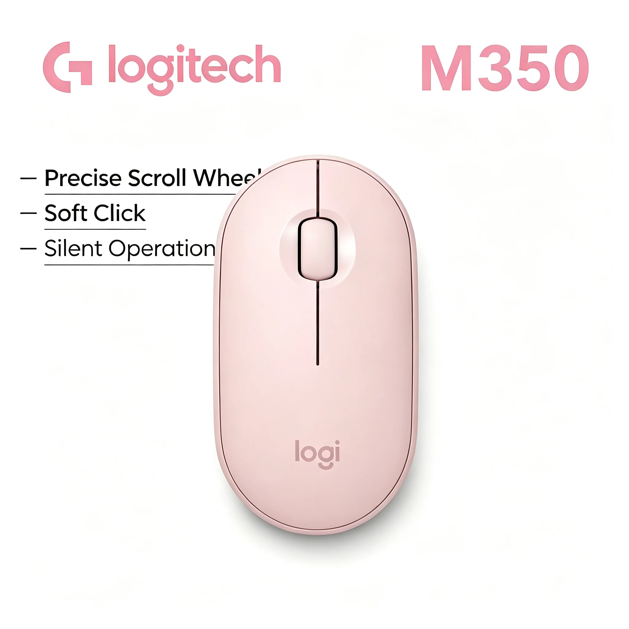 Logitech M350 Ergonomic Wireless Mouse Long Battery Life Quiet Click Office Mice
