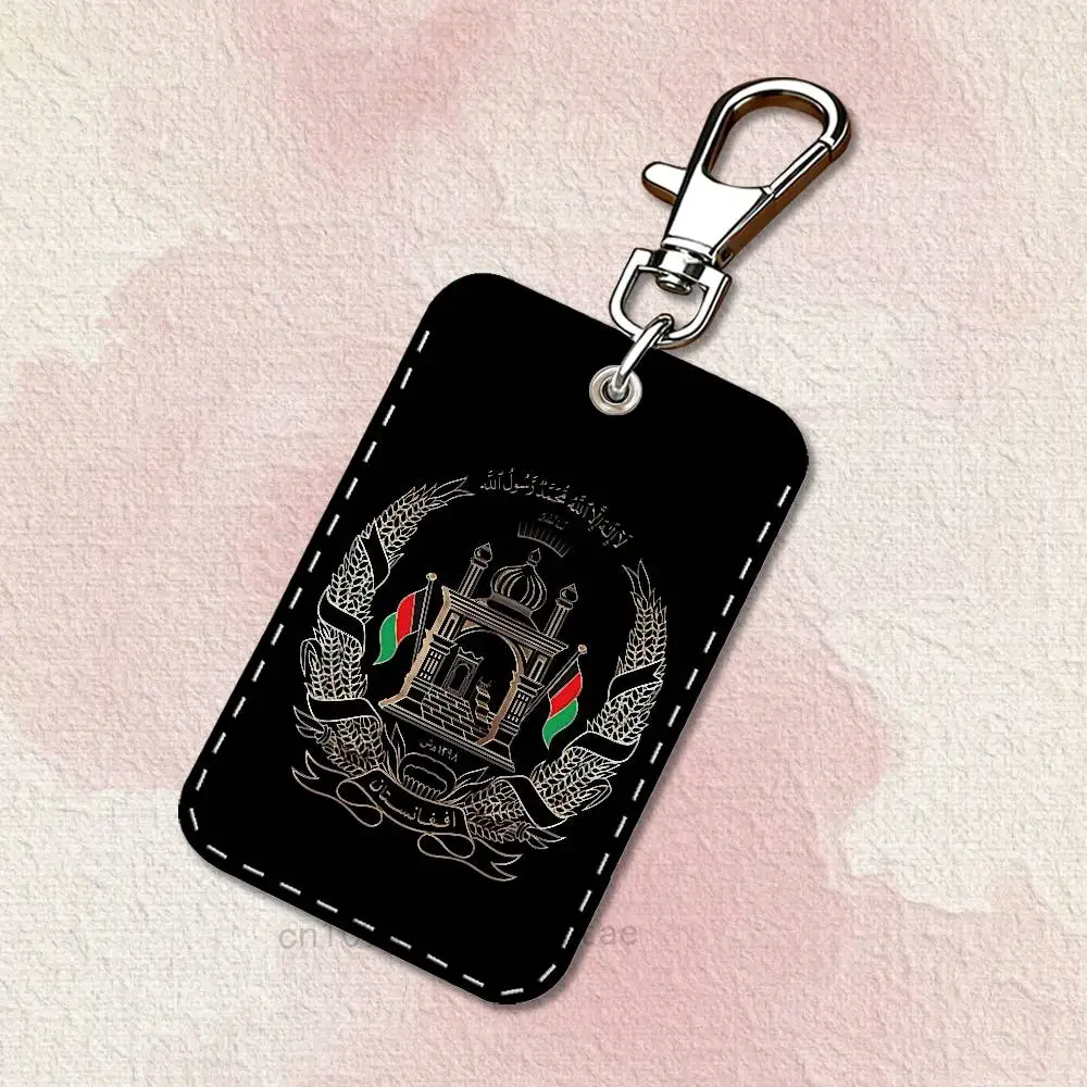 Flag of Afghanistan Rectangle Access Card Case Leather Card Holder Keychain Key Ring Transportation Card Case image 4
