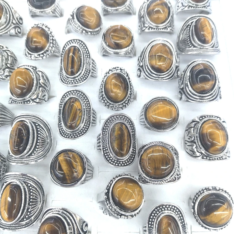 Retro Style Tiger Eye Stone Rings Big Stone  Bohemian Rings 50pcs/Lot Wholesale