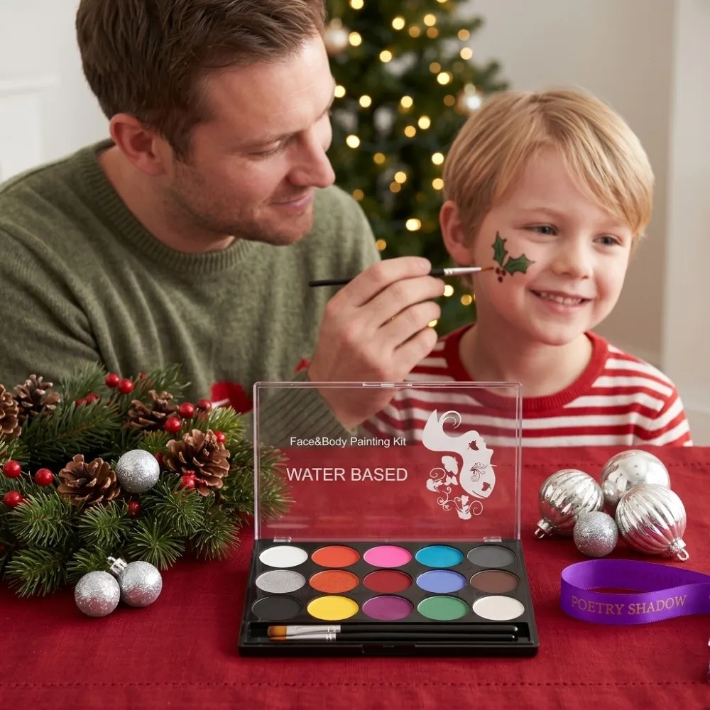 Festival Gift 15 Colors Face Paint Pearlescent Long Lasting Painting Kit Water Based Makeup Palette Theme Parties