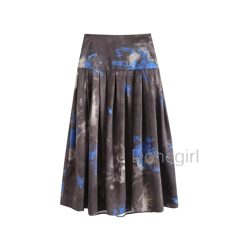 Vintage Floral Print Women Midi Skirt High Wais Artistic High Street Pleated Skirt  юбка женская длинная на резинке юбка y2k