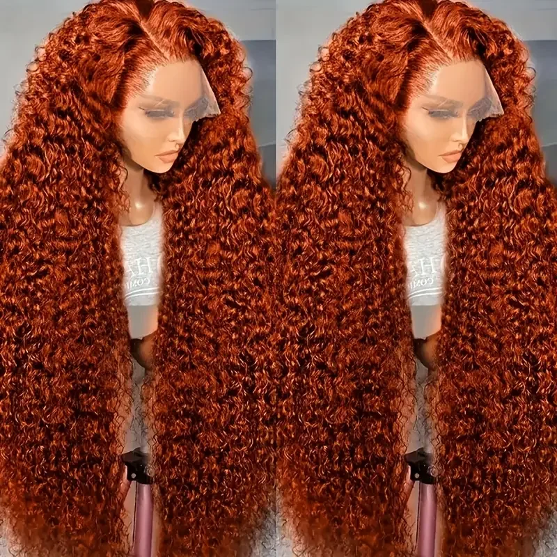 350 Density Ginger Orange Curly Human Hair Wig