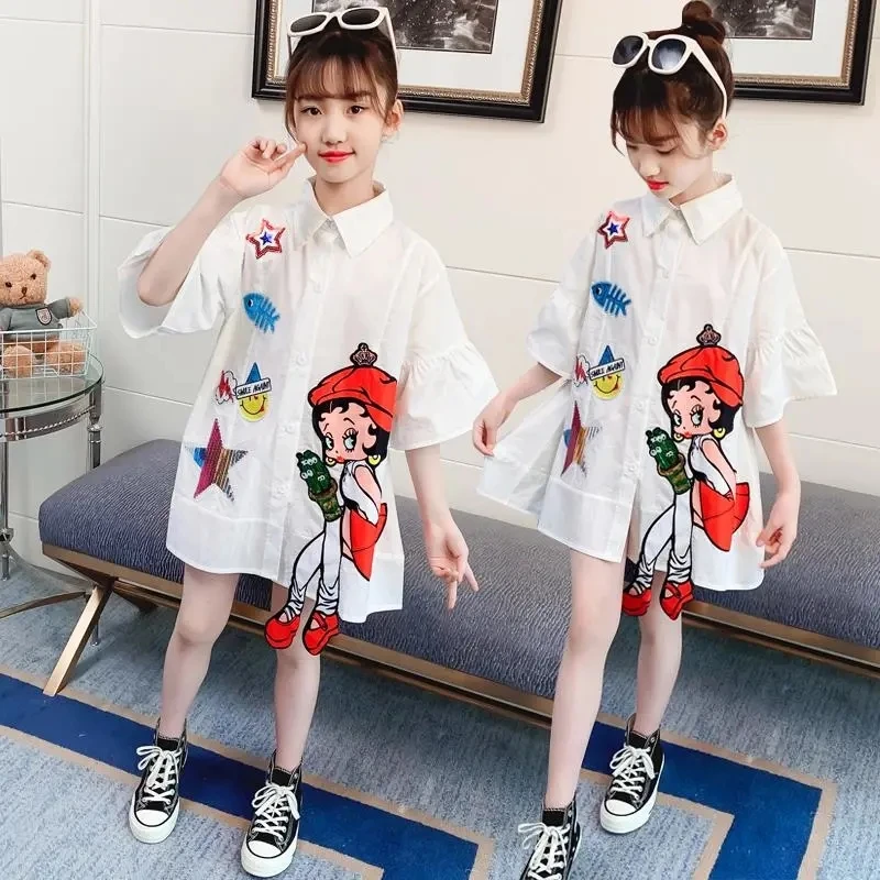 

Sequins Kids girls Shirts dress Teenagers Summer Tops Long Shirts for Girls 2023 Teen White Blouse 6 8 10 12 14 Years Clothes