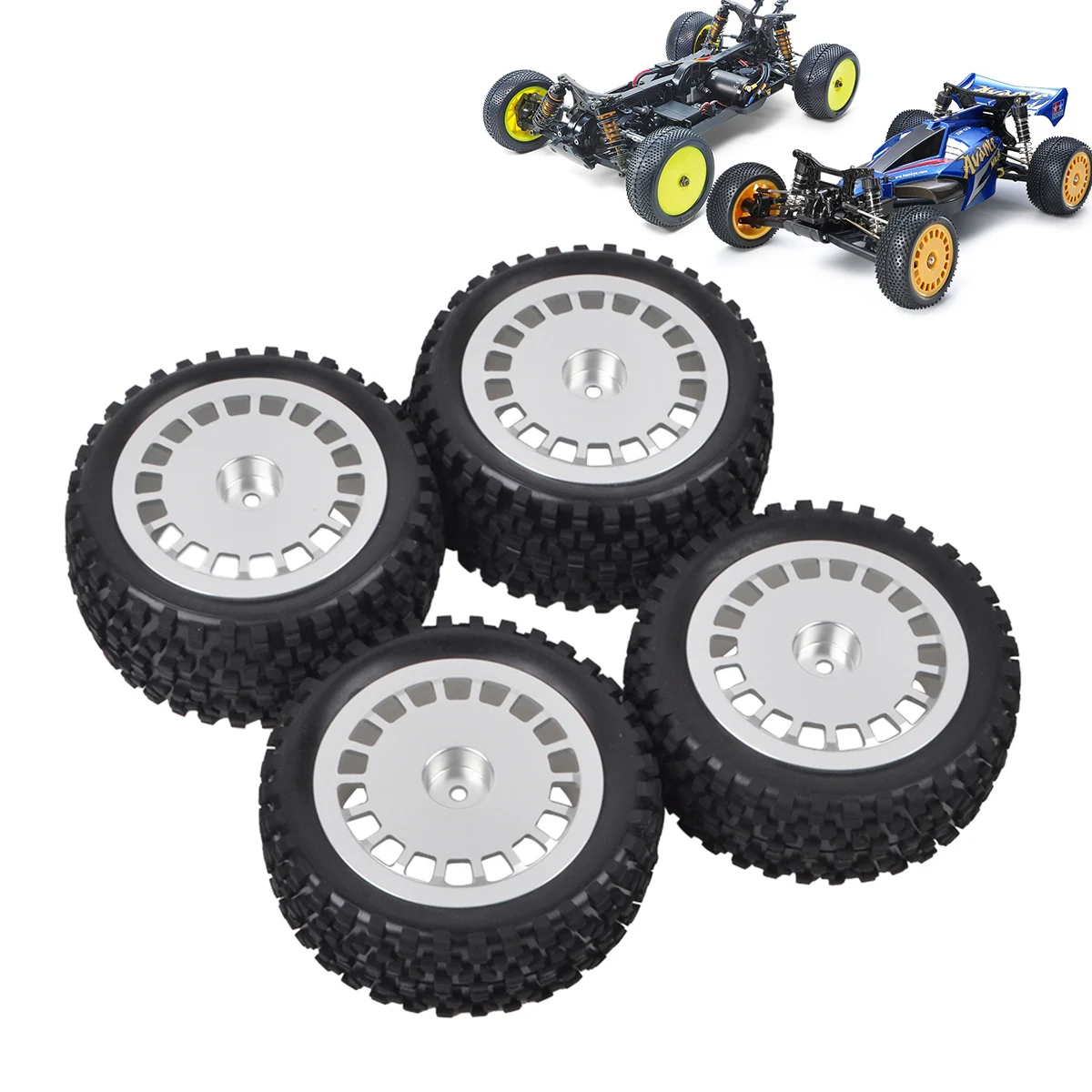 1/10 Buggy Tire w/Alu Dish Wheels for Tamiya TRF501X DB01 Plasma Edge TT02B DT03 TD4 TD2 DT02 DF02 DF03 Dark Impact DB02 4WD Car